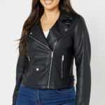 Faux Leather Black Biker Jacket – Womens – Size: 20