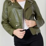 PU Khaki Biker Jacket – Womens – Green – Size: 10